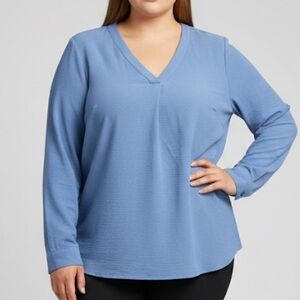 DALIA Robin’s Egg Blue V Neck Long Sleeve Blouse XXL